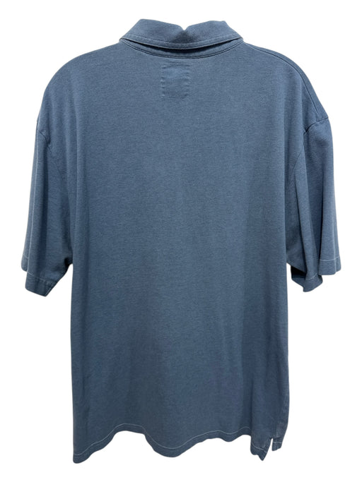 Billy Reid Size XXL Blue & White Cotton Solid Polo Men's Short Sleeve Blue & White / XXL