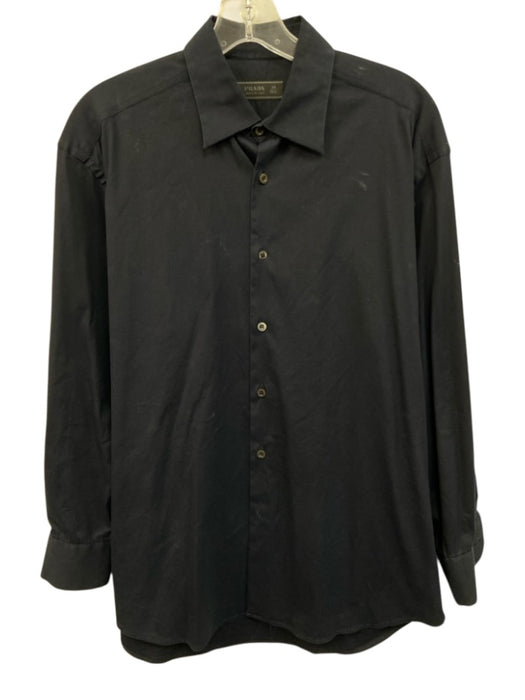 Prada Size 15.5 Navy Blue Cotton Blend Solid Button Up Men's Long Sleeve Shirt Navy Blue / 15.5