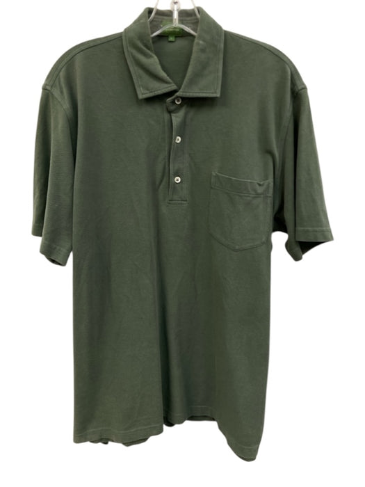Sid Mashburn Size L Olive Green Cotton Solid Polo Pique Men's Short Sleeve Olive Green / L
