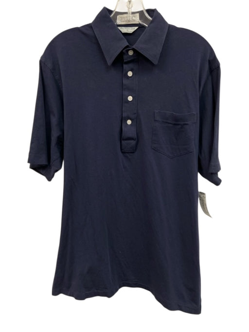 Tuttle Size M Navy Blue Cotton Solid Polo front pocket Men's Short Sleeve Navy Blue / M