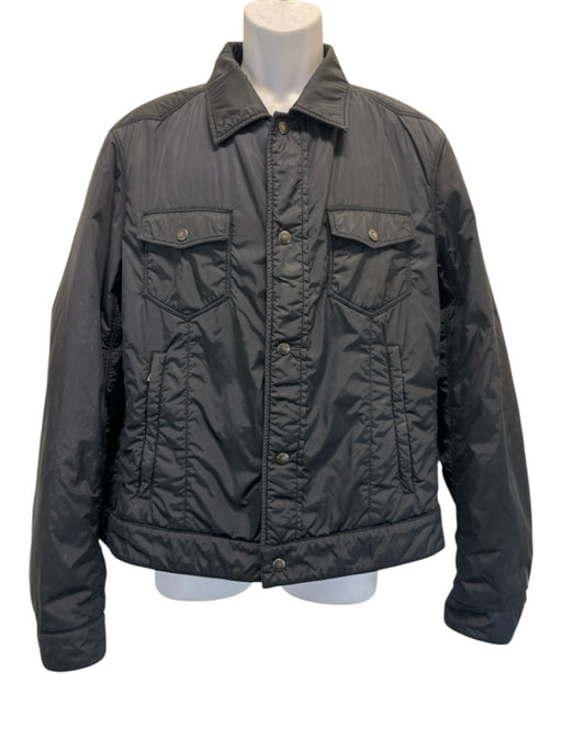 Prada Size 54 Navy Blue Synthetic Solid Puffer Trucker Men's Jacket Navy Blue / 54