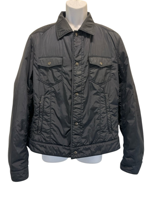 Prada Size 54 Navy Blue Synthetic Solid Puffer Trucker Men's Jacket Navy Blue / 54