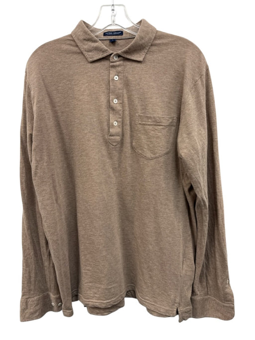 Peter Millar Size L Brown Cotton Solid Men's Long Sleeve Shirt Brown / L