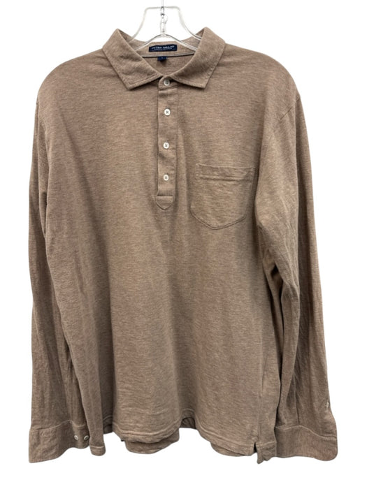 Peter Millar Size L Brown Cotton Solid Men's Long Sleeve Shirt Brown / L