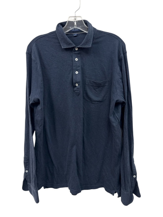 Peter Millar Size L Navy Blue Cotton Solid Men's Long Sleeve Shirt Navy Blue / L