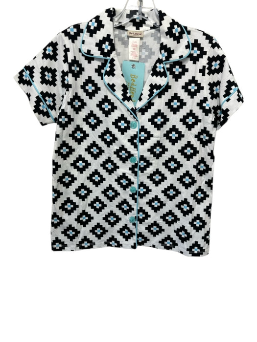 Bed Head Size XS Black & White Cotton Blend Button Front Printed Pajamas Black & White / XS