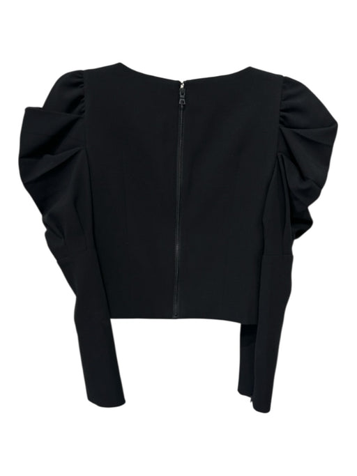 Alice & Olivia Size 2 Black Polyester Zip Back Square Puff Sleeve Top Black / 2