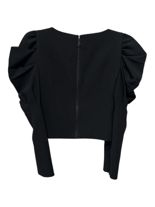 Alice & Olivia Size 2 Black Polyester Zip Back Square Puff Sleeve Top Black / 2