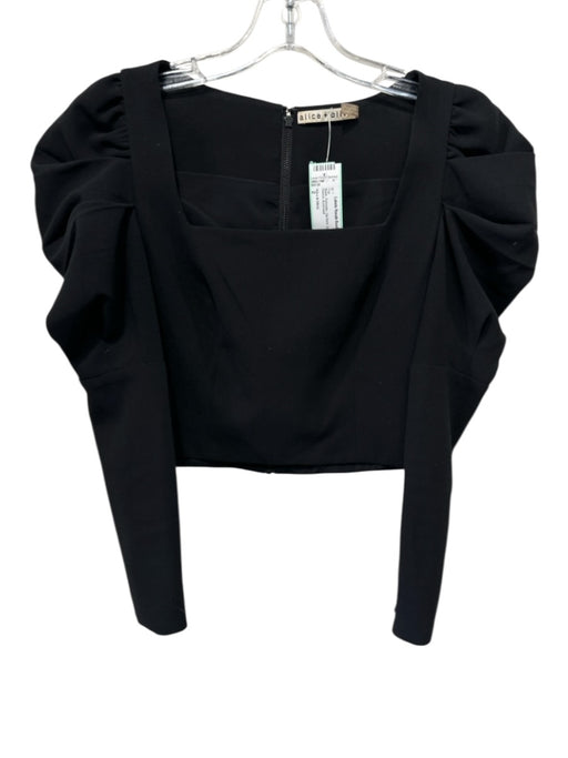 Alice & Olivia Size 2 Black Polyester Zip Back Square Puff Sleeve Top Black / 2
