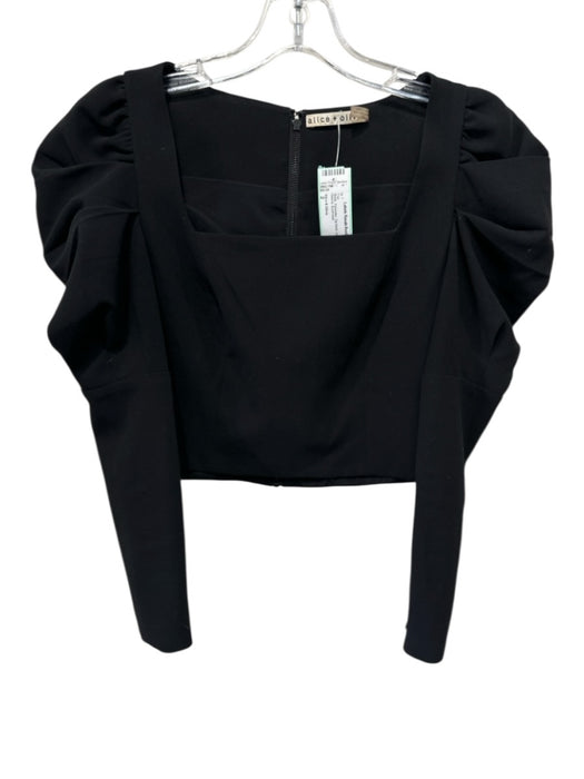 Alice & Olivia Size 2 Black Polyester Zip Back Square Puff Sleeve Top Black / 2
