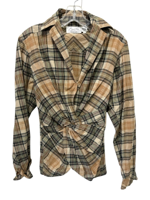 Byron Lars Size 4 Brown & Multi Cotton Blend Button Front Plaid Zip Side Top Brown & Multi / 4