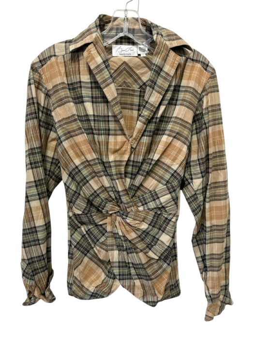 Byron Lars Size 4 Brown & Multi Cotton Blend Button Front Plaid Zip Side Top Brown & Multi / 4