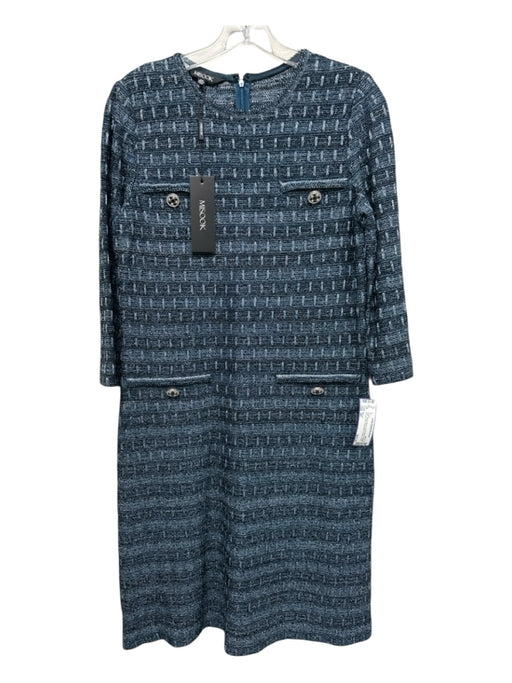 Misook Size XS Blue & Silver Acrylic Blend Metallic Thread Knit Buttons Dress Blue & Silver / XS
