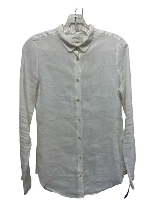 Giada Forte Size 0 White Linen Blend Collar Semi Sheer Button Up Long Sleeve Top White / 0