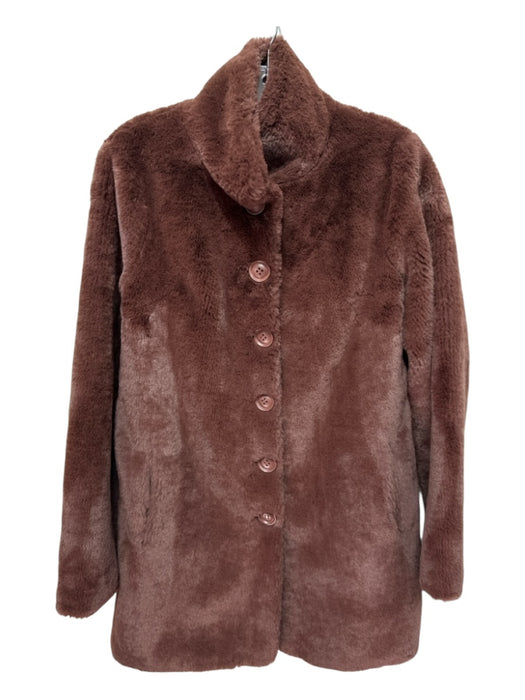 Rino & Pelle Size 34 Brown Polyester Long Sleeve Solid Pockets Button up Coat Brown / 34