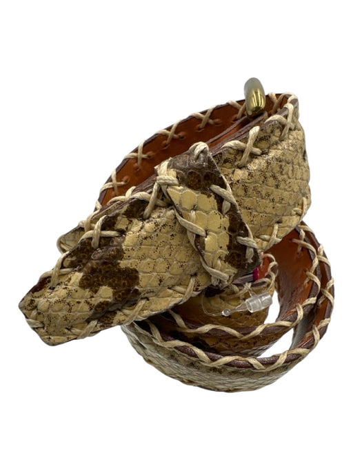 Jean Louis Fernandez Yellow & Brown Leather Snake Skin Print Belts Yellow & Brown / 30
