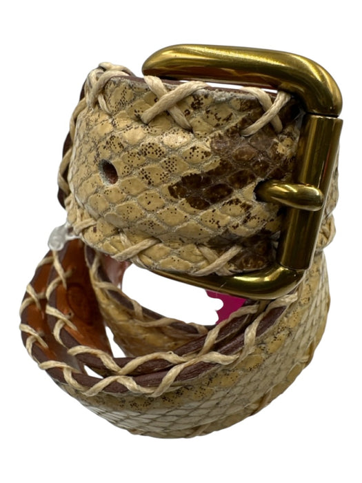 Jean Louis Fernandez Yellow & Brown Leather Snake Skin Print Belts Yellow & Brown / 30