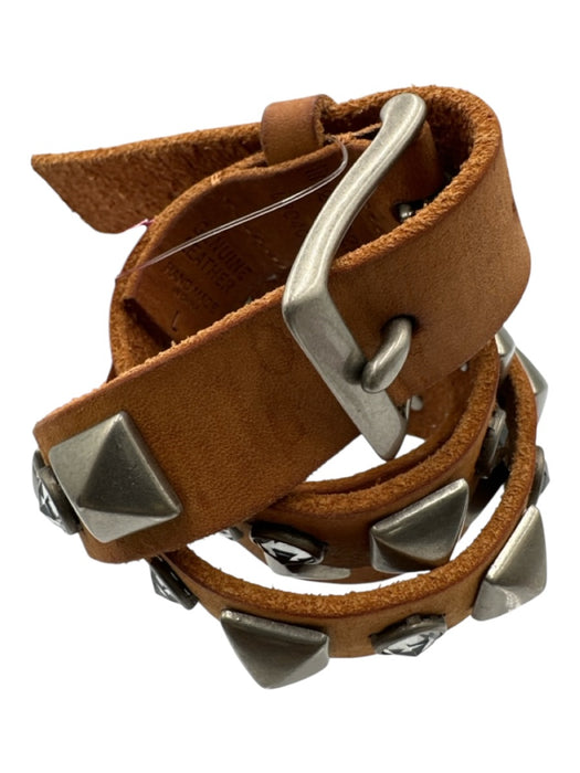 Linea Pelle Silver & Brown Leather Buckle Studded Crystal Belts Silver & Brown / Large