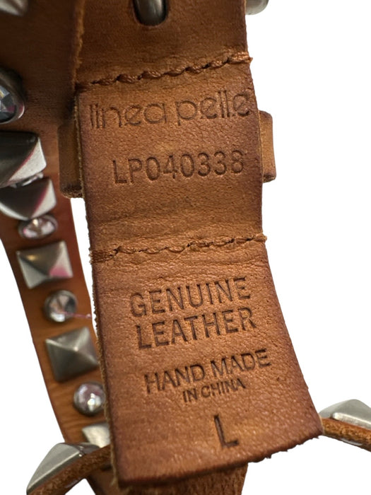 Linea Pelle Silver & Brown Leather Buckle Studded Crystal Belts Silver & Brown / Large