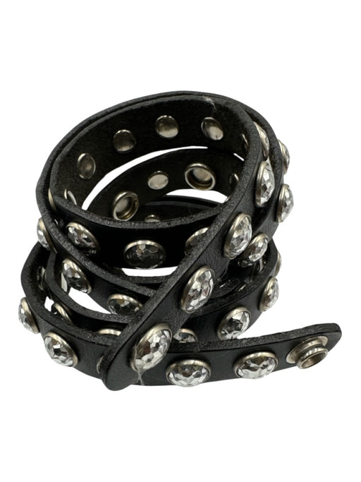 YAL New York Black & Silver Leather Studded Snap Button Thin Belts Black & Silver