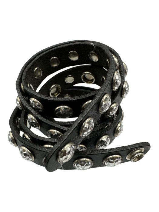 YAL New York Black & Silver Leather Studded Snap Button Thin Belts Black & Silver