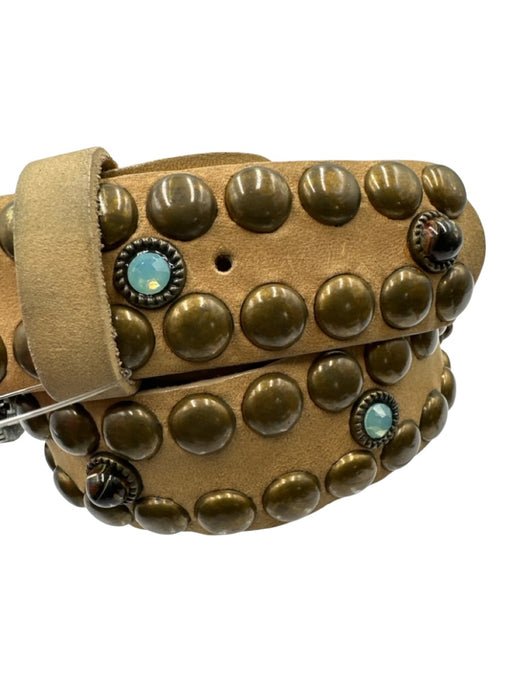Leatherock Brown, Blue, & Red Leather Embedded Stones Studs Belts Brown, Blue, & Red / M/L