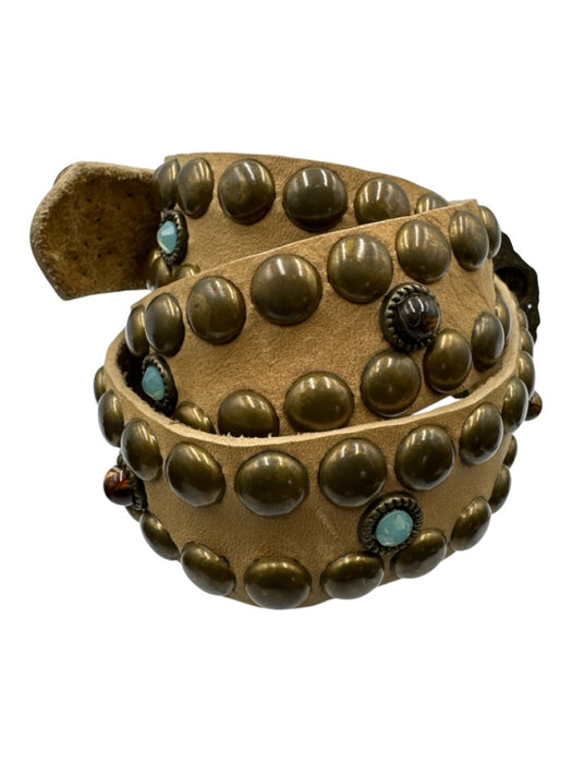 Leatherock Brown, Blue, & Red Leather Embedded Stones Studs Belts Brown, Blue, & Red / M/L