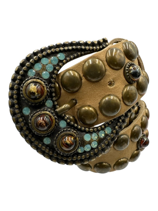 Leatherock Brown, Blue, & Red Leather Embedded Stones Studs Belts Brown, Blue, & Red / M/L
