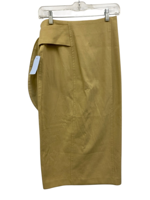 Vince Size 0 Yellow Khaki Cotton Blend Wrap Buckle Flap Paneled Midi Skirt Yellow Khaki / 0