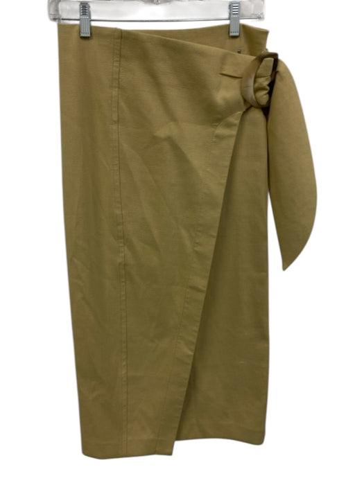 Vince Size 0 Yellow Khaki Cotton Blend Wrap Buckle Flap Paneled Midi Skirt Yellow Khaki / 0