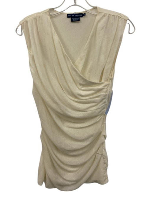 Ralph Lauren Blue Size S Cream White Cotton Blend Sleeveless Draped Ruched Top Cream White / S