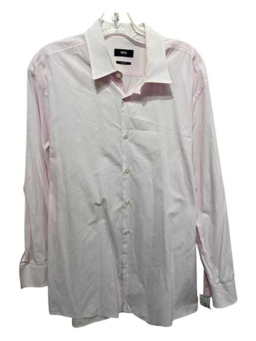 Boss Size 17 Pink & White Cotton Blend Micro Button Down Men's Long Sleeve Shirt 17