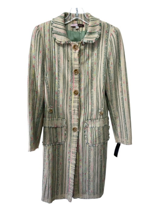 Lela Rose Size 6 Beige, Green, & Multi Cotton Blend Silk Lining tweed Coat Beige, Green, & Multi / 6