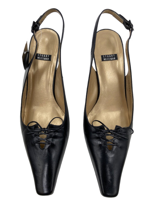 Stuart Weitzman Shoe Size 6 Black Leather Pointed Toe Kitten Heel Pumps Black / 6