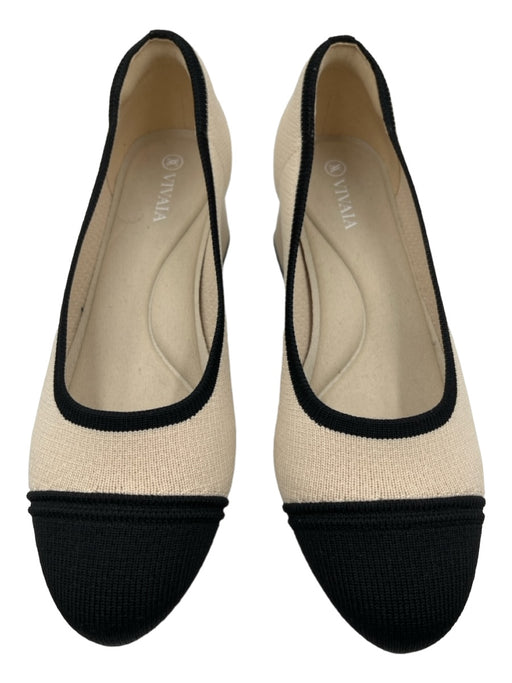Vivaia Shoe Size 38 Cream & Black Synthetic Knit Block Heel Almond Toe Pumps Cream & Black / 38