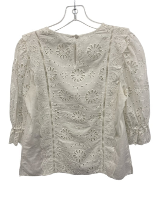 Veronica Beard Size 2 White Cotton Keyhole Back Eyelet Half Sleeve Top White / 2