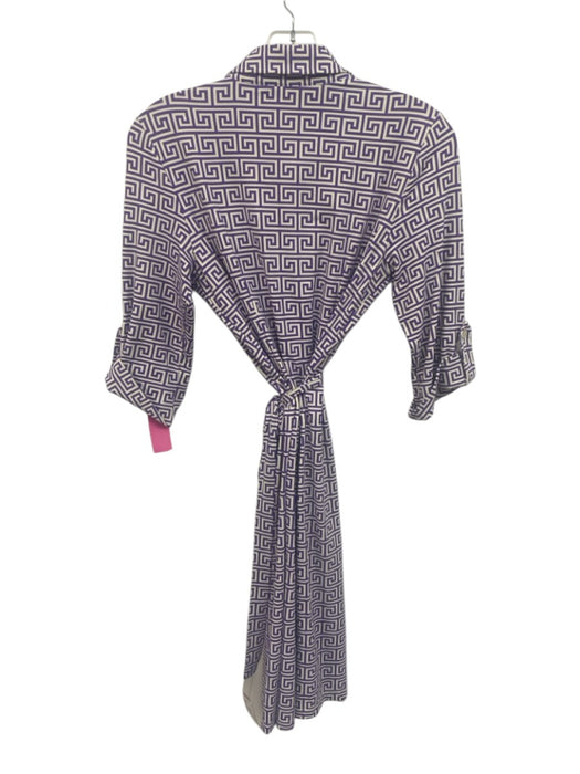 J Mclaughlin Size XS Purple & White Nylon Blend Tie Belt Printed Collared Dress Purple & White / XS