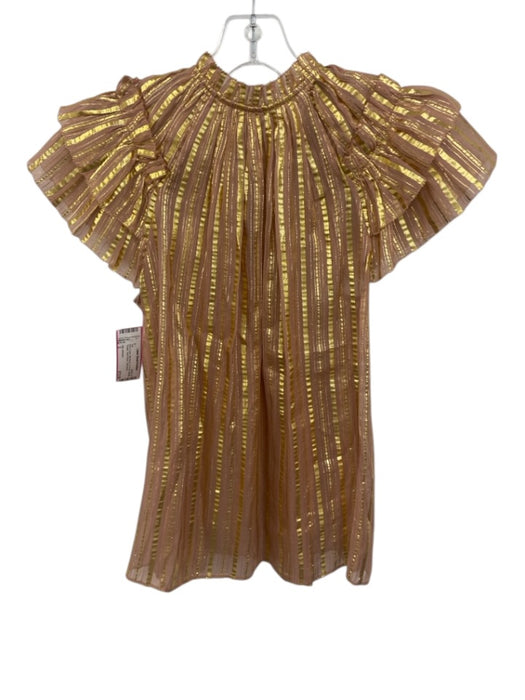 Ulla Johnson Size 2 Pink & Gold Silk Blend Tie Front Metallic Thread Top Pink & Gold / 2