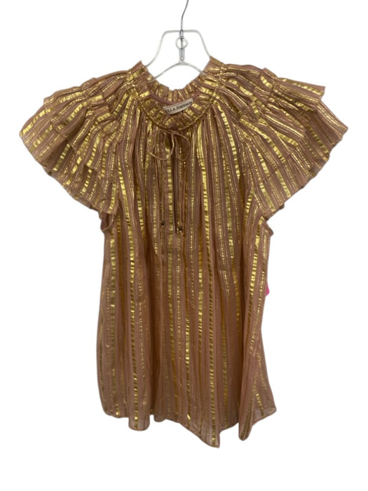 Ulla Johnson Size 2 Pink & Gold Silk Blend Tie Front Metallic Thread Top Pink & Gold / 2