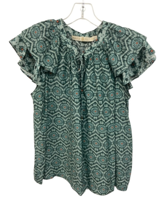 Marie Oliver Size S Blue Rayon Blend Tie Front Sleeveless Printed Top Blue / S