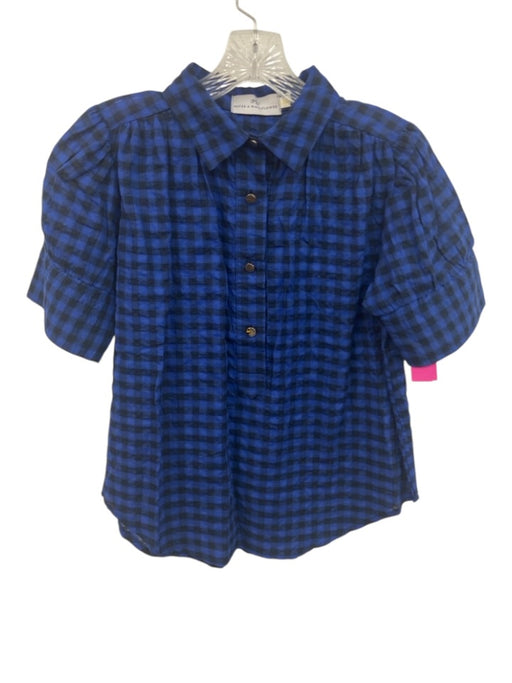 Never a Wallflower Size XS Blue & Black No Fabric Tag Button Front gingham Top Blue & Black / XS