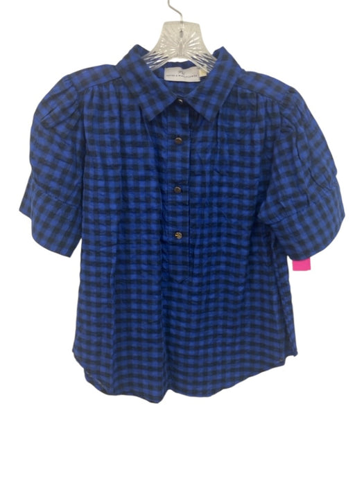 Never a Wallflower Size XS Blue & Black No Fabric Tag Button Front gingham Top Blue & Black / XS