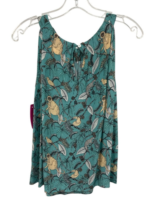 Roller Rabbit Size XS Blue Rayon Keyhole Back Sleeveless Printed Top Blue / XS
