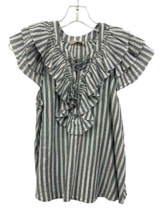 Ulla Johnson Size 0 Blue & White Cotton Sleeveless Striped Lace Up Front Top Blue & White / 0