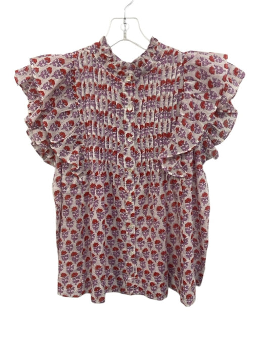 Oliphant Size S White, Red & Purple Cotton Pintuck Short Sleeve Printed Top White, Red & Purple / S