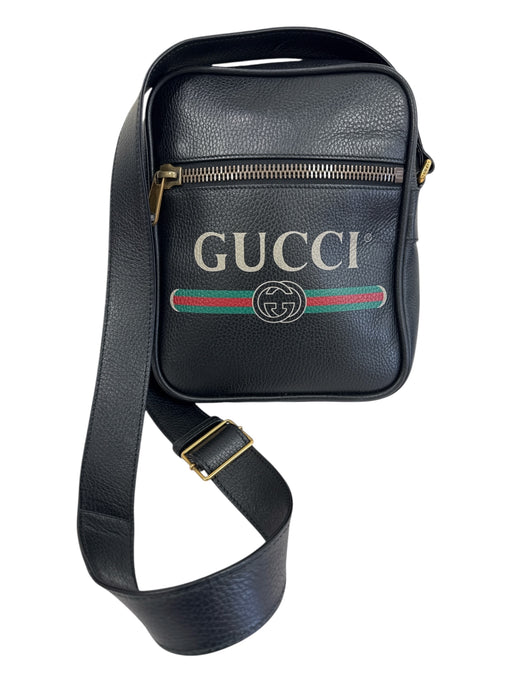 Gucci Black Leather logo Crossbody Men's Bag Black