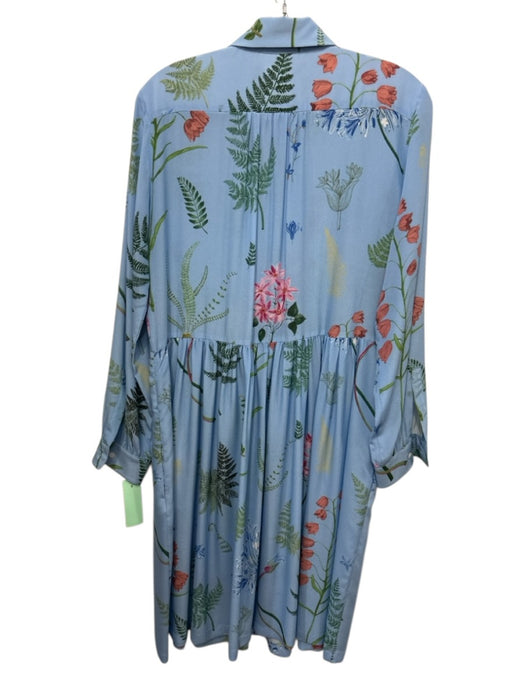 Weekend Max Mara Size 6 Blue & Multi Silk Printed 1/2 Button Long Sleeve Dress Blue & Multi / 6
