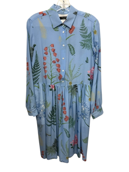 Weekend Max Mara Size 6 Blue & Multi Silk Printed 1/2 Button Long Sleeve Dress Blue & Multi / 6