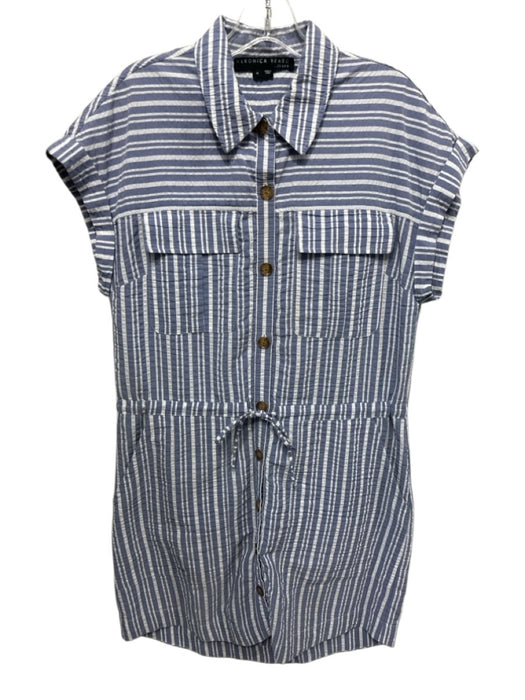 Veronica Beard Size M Blue & White Cotton Blend Patch Pocket Sleeveless Dress Blue & White / M