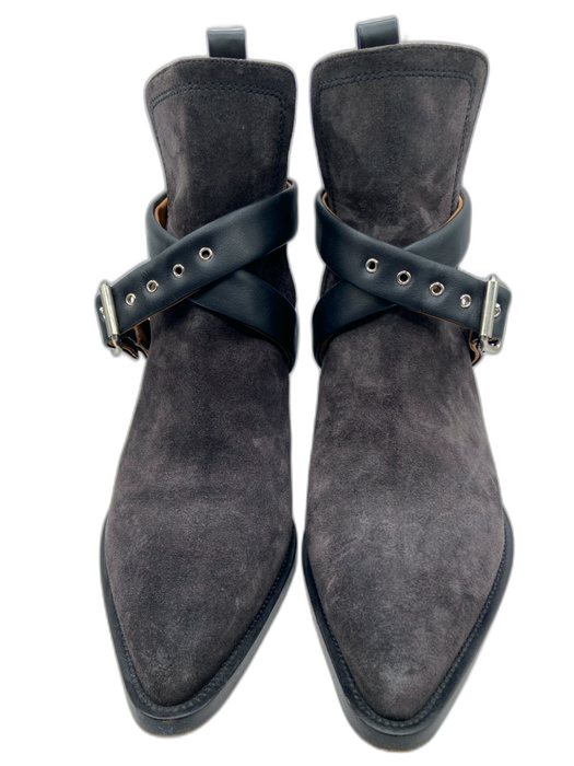 Chloe Shoe Size 38.5 Gray Suede Pointed Toe Ankle Buckle Low Heel Booties Gray / 38.5
